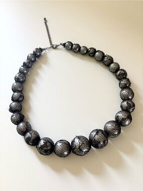 Statement Black Lace Faux Pearl Bead Necklace One size